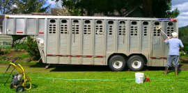 Aluminu trailer pressure washed, now getting a soap scrubbing