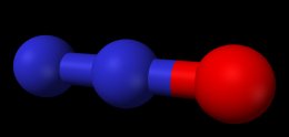 Nitrous Oxide (N2O) - Blue Spheres (N), Red (O)
